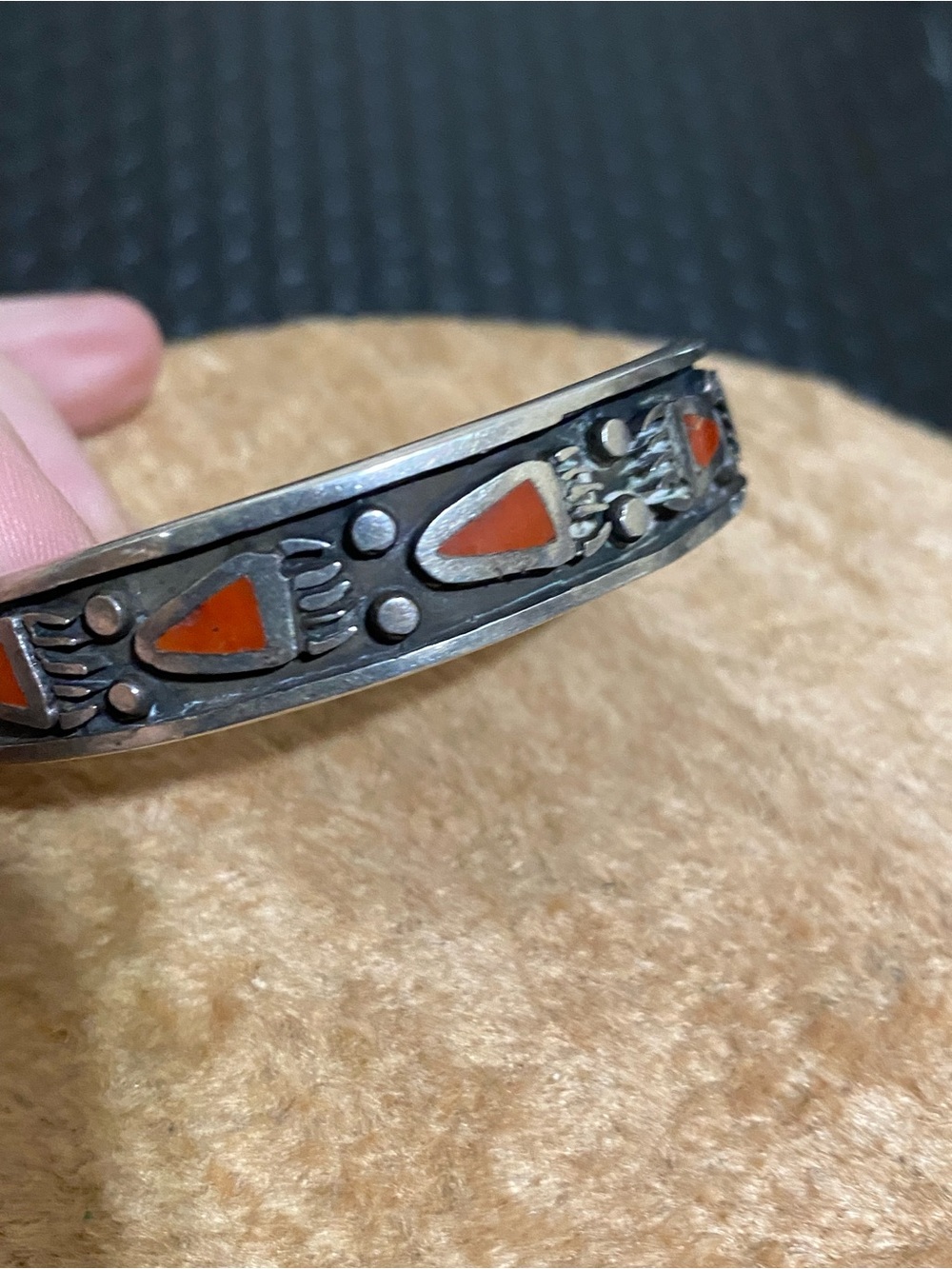 6.75" Native silver 5 Coal Bear Claw Cuff Bracelet Navajo